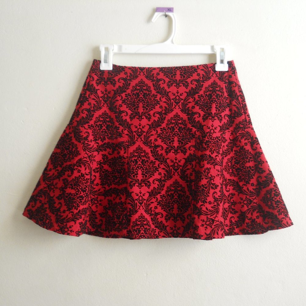 Forever 21 Skirt, Size M, Cherry Red w/Black Flocked Design